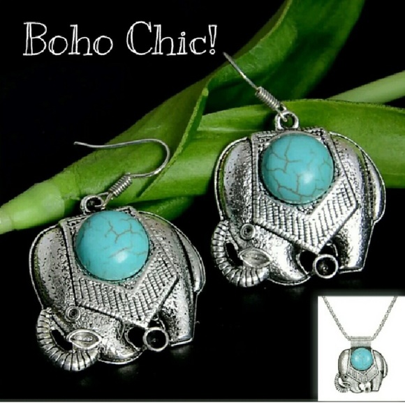 ❌️SOLD Turquoise Elephant Necklace Earrings - Picture 4 of 5